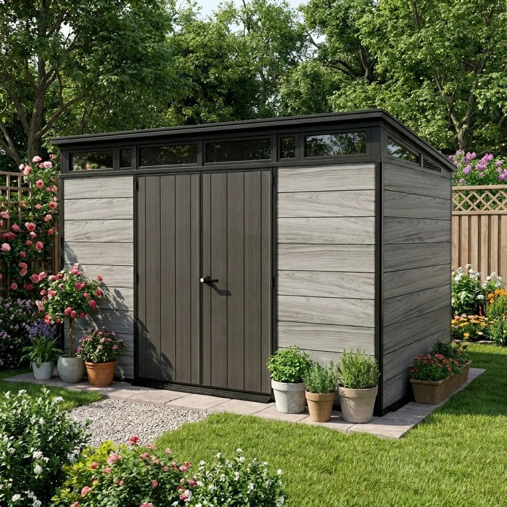 Keter 11×7 Cortina Heavy Duty Plastic Pent Shed Dark Grey