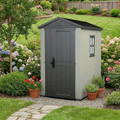 Keter 4×6 Factor Heavy Duty Plastic Garden Shed Beige