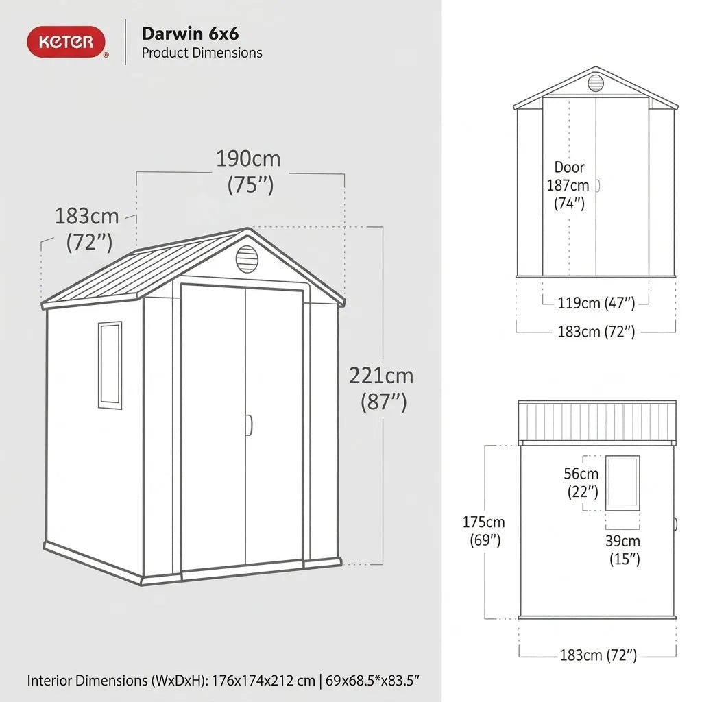 Keter 6×6 Darwin Heavy Duty Plastic Garden Shed Brown