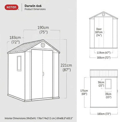 Keter 6×6 Darwin Heavy Duty Plastic Garden Shed Brown