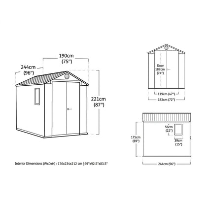 Keter 6×8 Darwin Heavy Duty Plastic Garden Shed Green