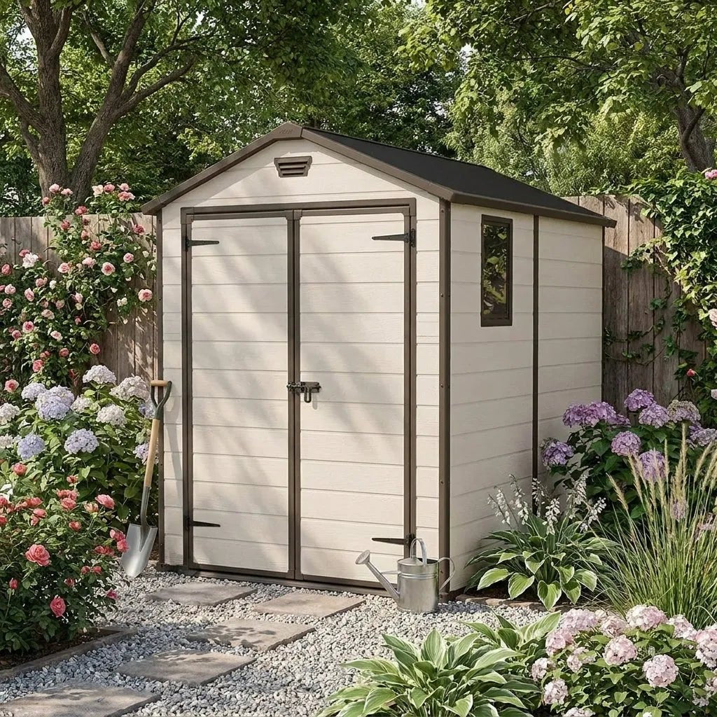 Keter 6x8 Manor Plastic Garden Storage Shed Beige