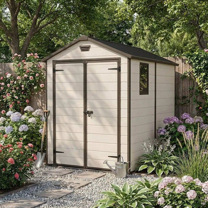 Keter 6x8 Manor Plastic Garden Storage Shed Beige