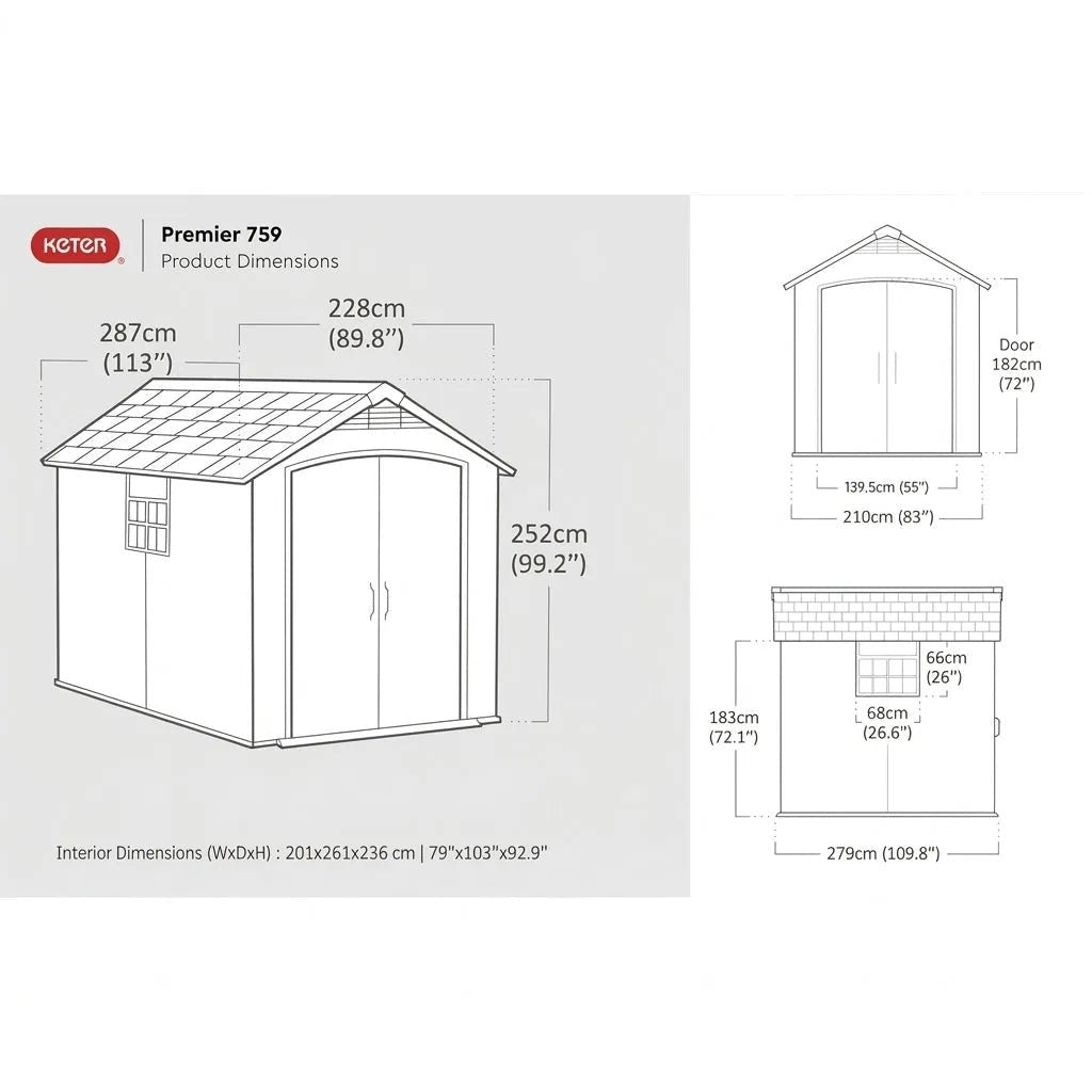 Keter 7.5x9 Premier Heavy Duty Plastic Shed Grey