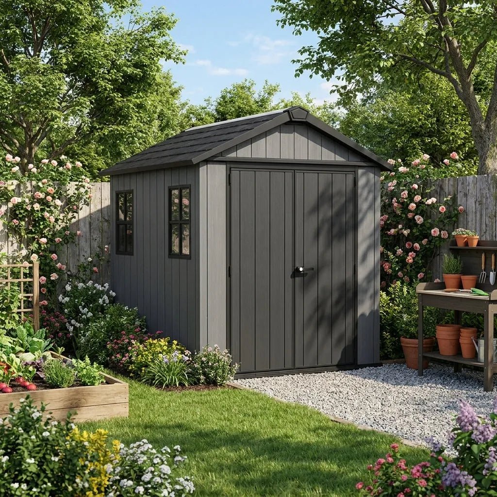Keter 7’x7.5’ Newton Plus Side Entry Plastic Shed Dark Grey