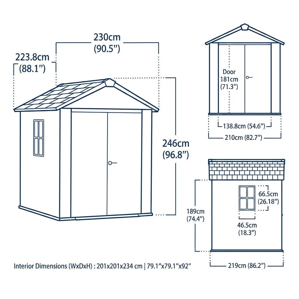 Keter 7’x7.5’ Newton Plus Side Entry Plastic Shed Dark Grey
