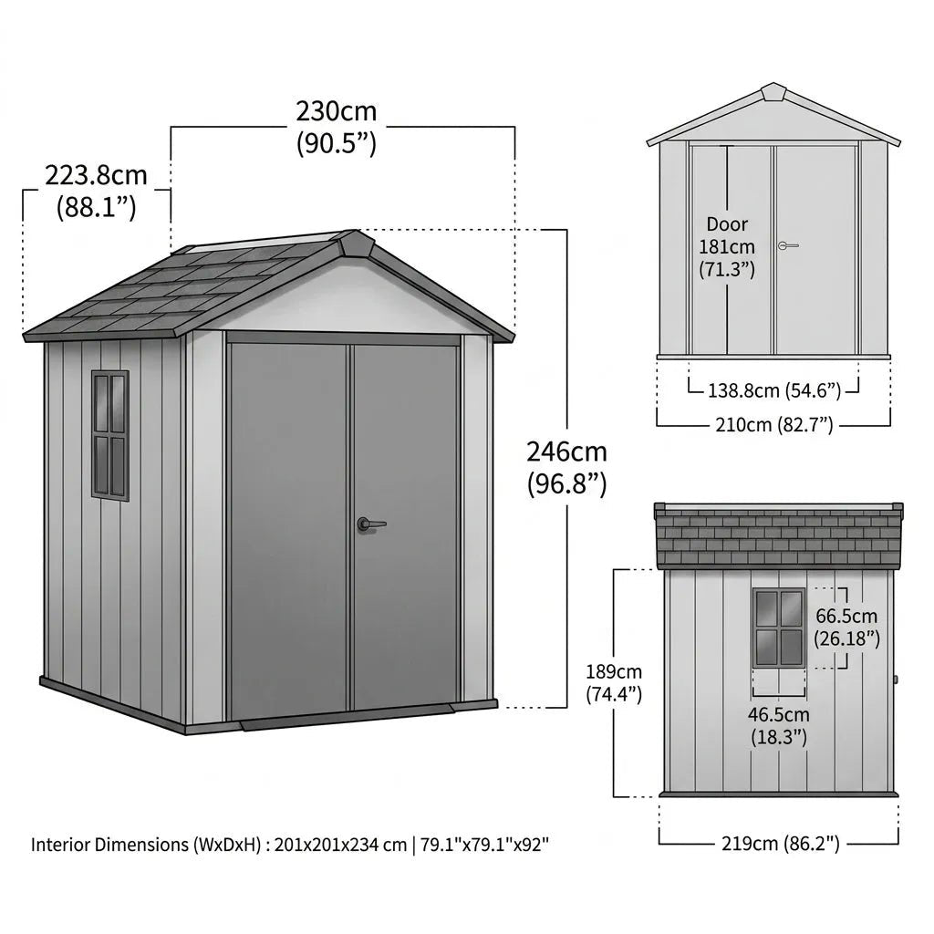 Keter 7’x7.5’ Newton Plus Side Entry Plastic Shed Dark Grey