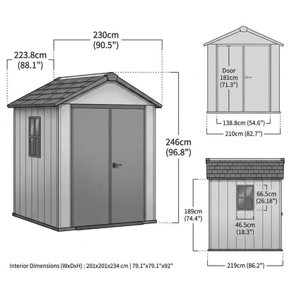 Keter 7’x7.5’ Newton Plus Side Entry Plastic Shed Dark Grey