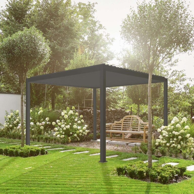 3m x 3m Square Aluminium Louvered Pergola – Grey
