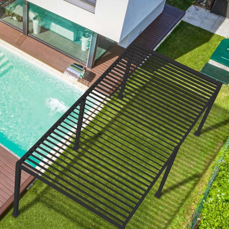 6m x 3m Rectangular Aluminium Louvered Pergola – Grey