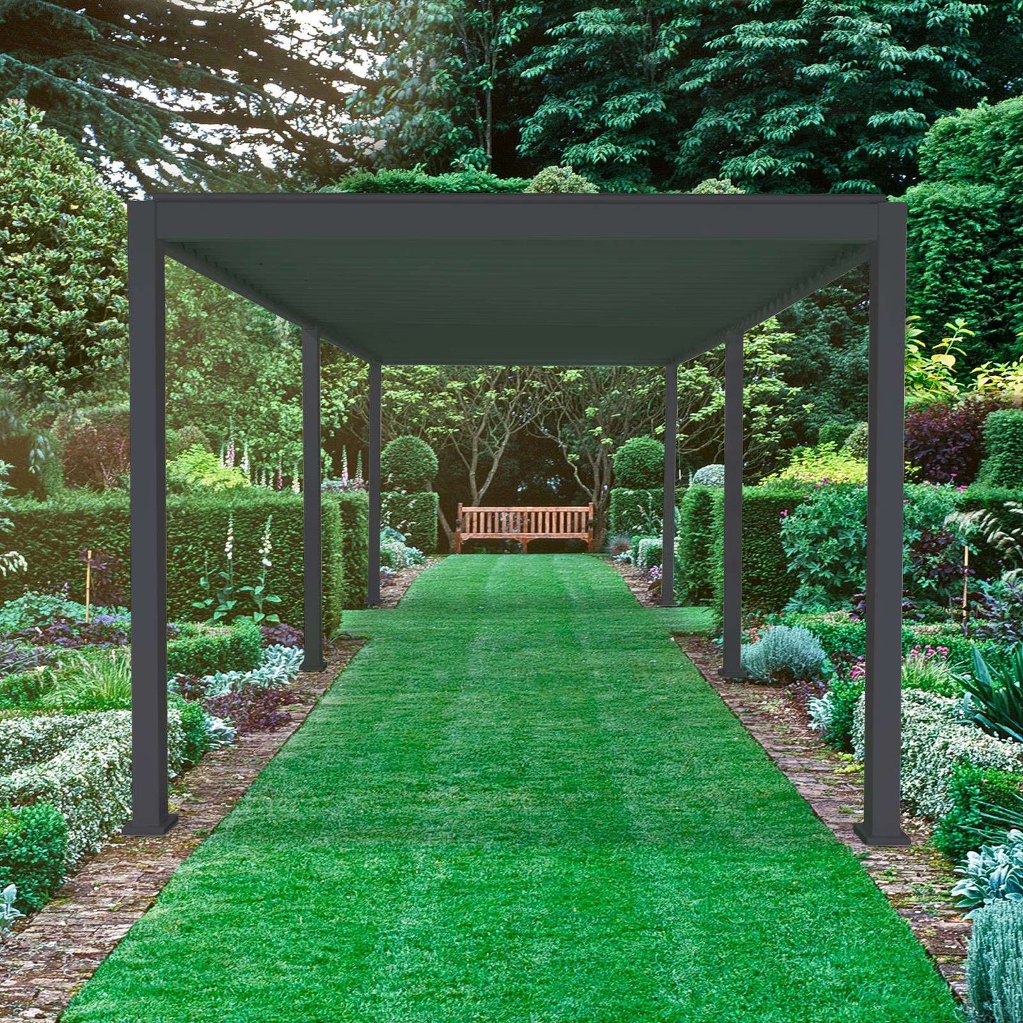 6m x 3m Rectangular Aluminium Louvered Pergola – Grey