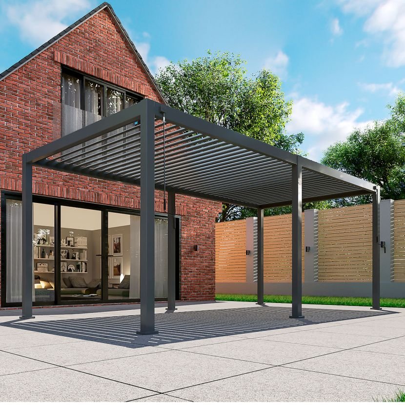 6m x 3m Rectangular Aluminium Louvered Pergola – Grey