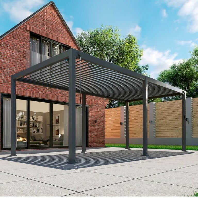 7.2m x 3.6m Rectangular Aluminium Louvered Pergola – Grey