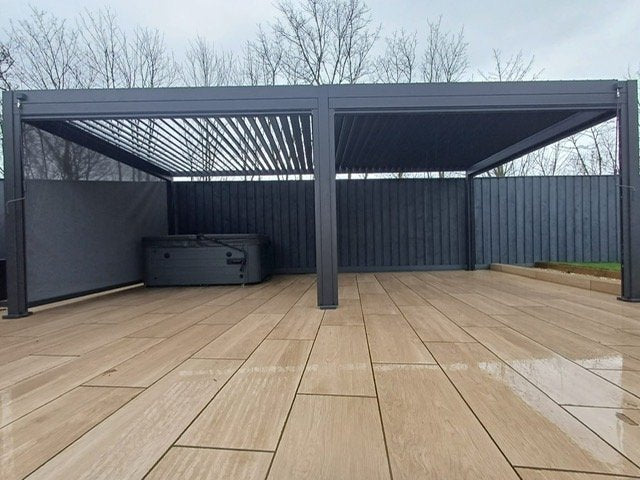 7.2m x 3.6m Rectangular Aluminium Louvered Pergola – Grey