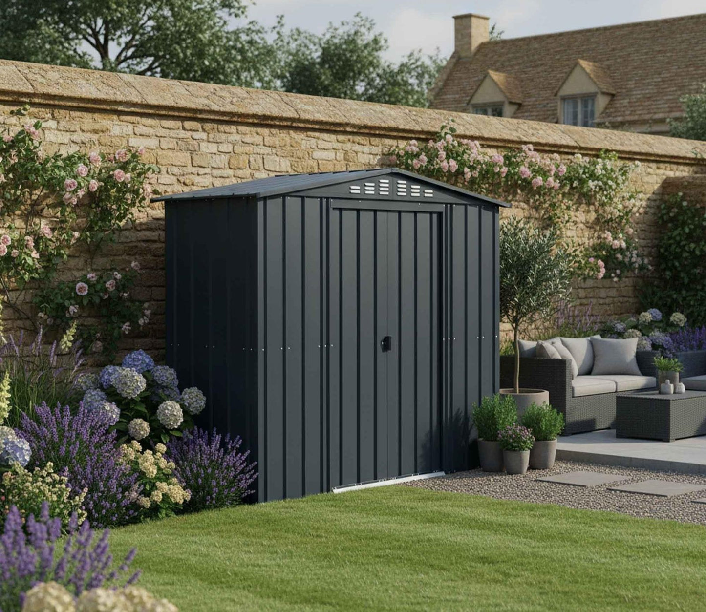 Globel 8 x 3 ft Grey Apex Metal Shed