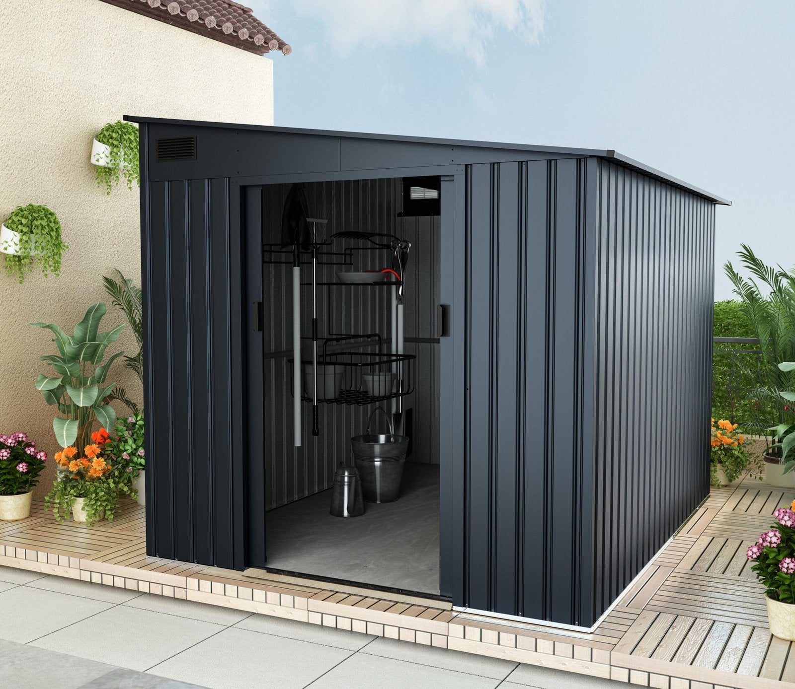 Lotus Sheds Arley 7 x 9 ft Lean To Metal Shed in Grey