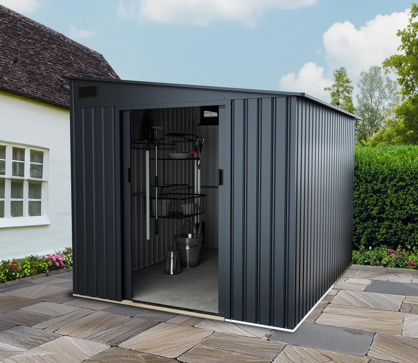 Lotus Sheds Arley 7 x 9 ft Lean To Metal Shed in Grey