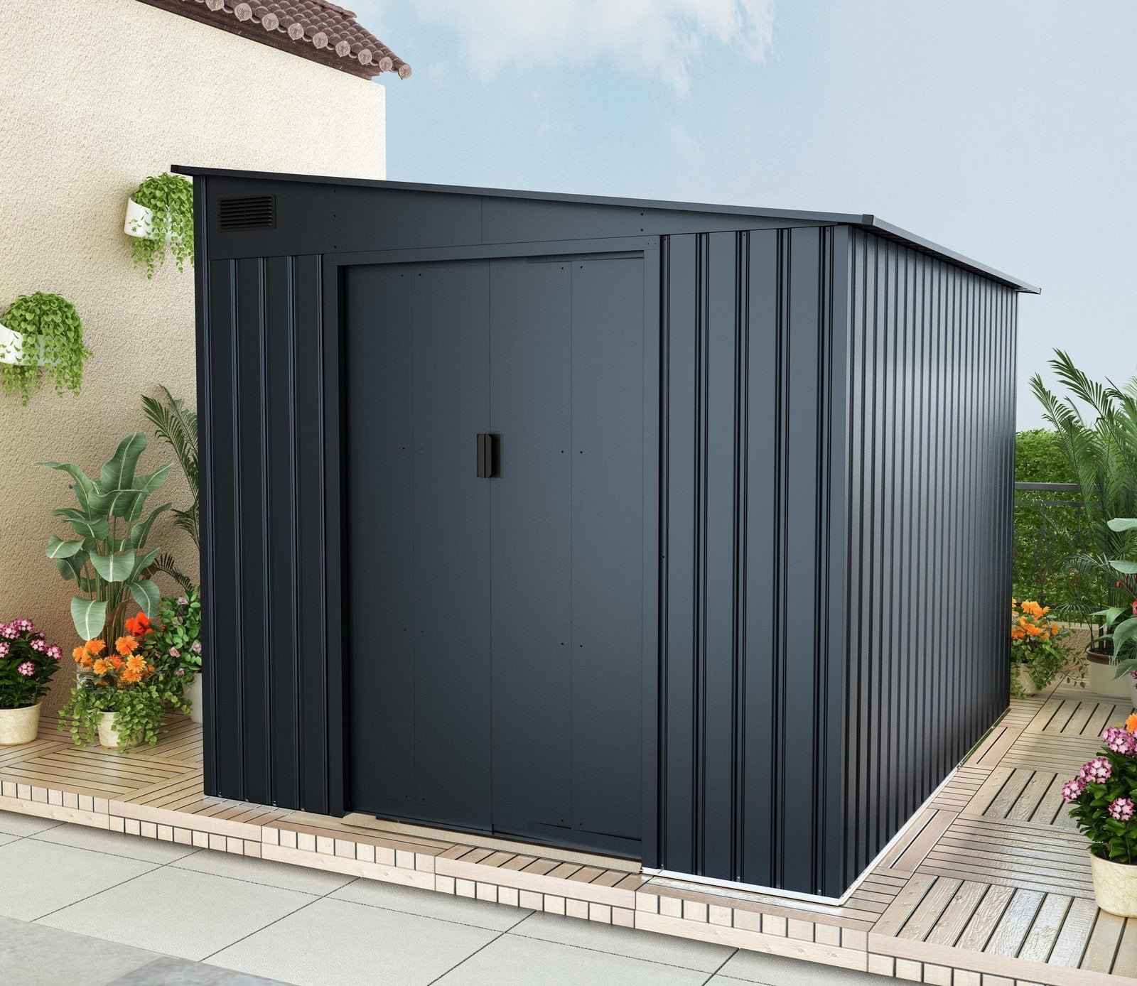 Lotus Sheds Arley 7 x 9 ft Lean To Metal Shed in Grey